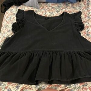 Black Sleeveless Ruffled Peplum Blouse